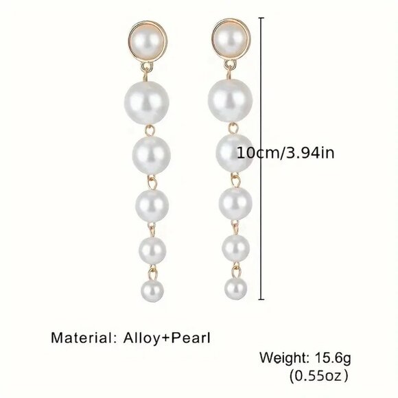 Pearl Earrings Bold Drop Simple Classy Hollywood Glam Exaggerated Trendy Stylish - Picture 4 of 4